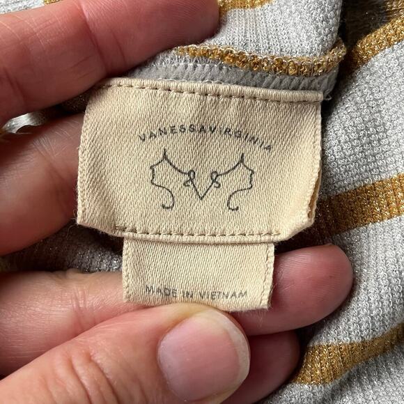 Anthropologie Vanessa Virginia Silver And Gold Striped Long Sleeve Top Size M - Picture 10 of 13